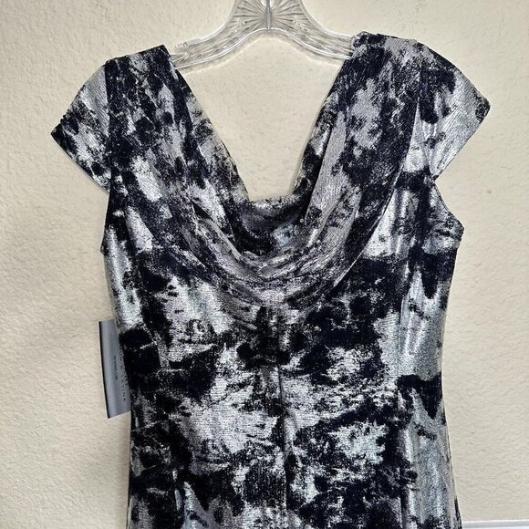 Tahari Arthur S Levine ASL Cowl Neck Fit & Flare Navy & Silver SZ 8 NWT $148 - Picture 7 of 13